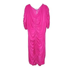 Curations x Amy Morrison Ruched Bodycon Dress Pink V-Neck 1X Party Club